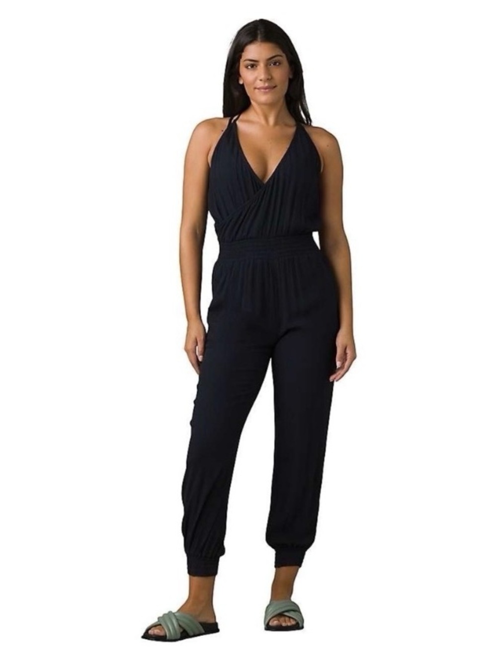 Prana Fernie Black Backless Halter V-Neck Jumpsuit